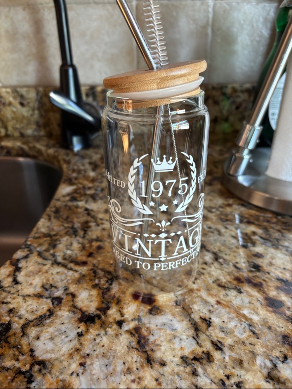Vintage 1975 Glass Jar with Bamboo Lid